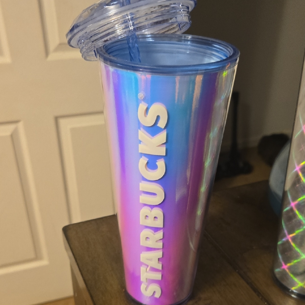 Starbucks Holographic Blue Tumbler with Clear Lid